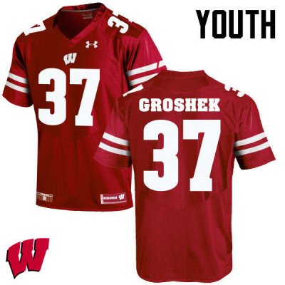 Youth Wisconsin Badgers NCAA #14 Garrett Groshek Red Authentic Under Armour Stitched College Football Jersey NM31T88AV